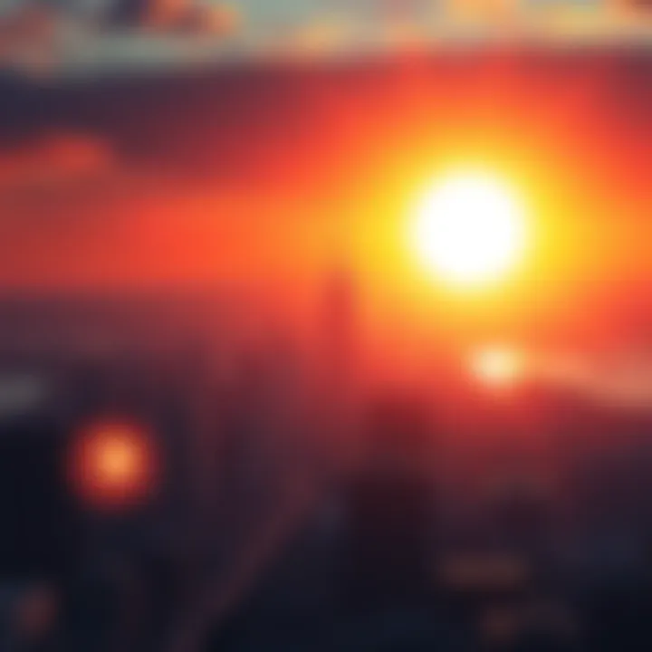 A bright sunrise over a city skyline, symbolizing hope and progress for the future.