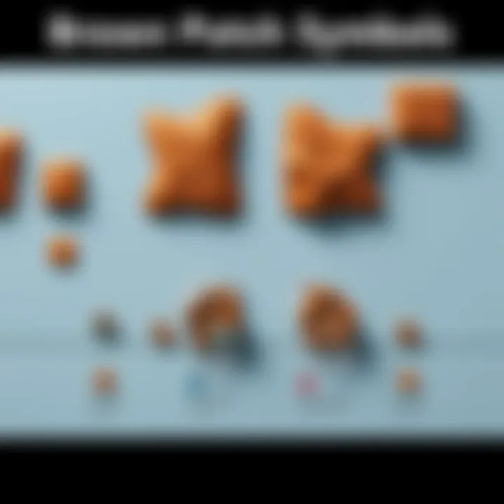 Graphic showing large and small brown patches with labels explaining their meanings, including houses for large patches and other symbols for smaller patches.