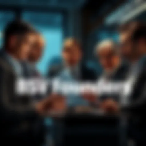 A group of serious-looking business people discussing legal documents in a tense office environment, symbolizing BSV leaders in trouble.