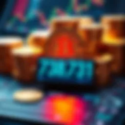 A digital representation of Bitcoin coins stacked with a graphic showing 738,731 total holdings