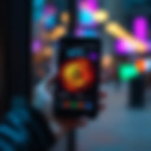 BTC App for Android A smartphone displaying the new BTC app interface with vibrant graphics and features related to cryptocurrency.