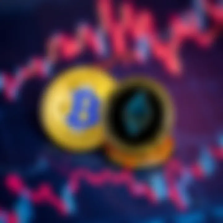 Bitcoin and Ethereum coins placed on a graph showing upward trends, symbolizing potential price recovery