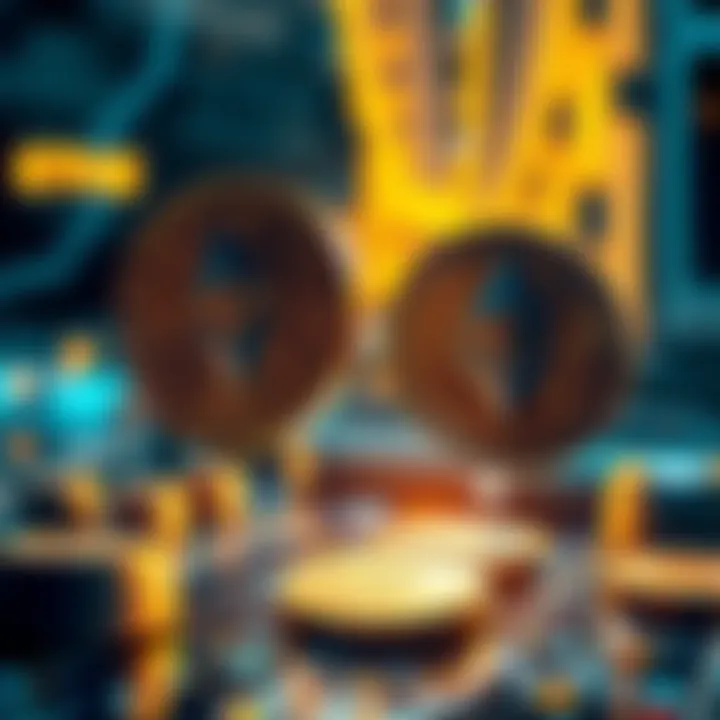 A visual representation of Bitcoin and Ethereum coins being exchanged in a digital space, showcasing speed and security in decentralized finance.