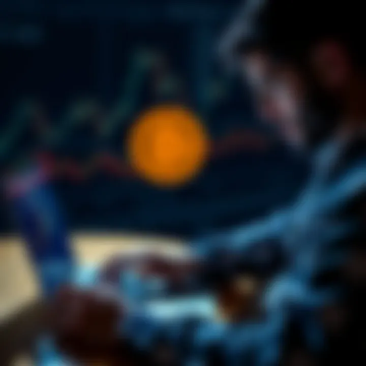 Individual focused on a laptop screen displaying BTC news updates