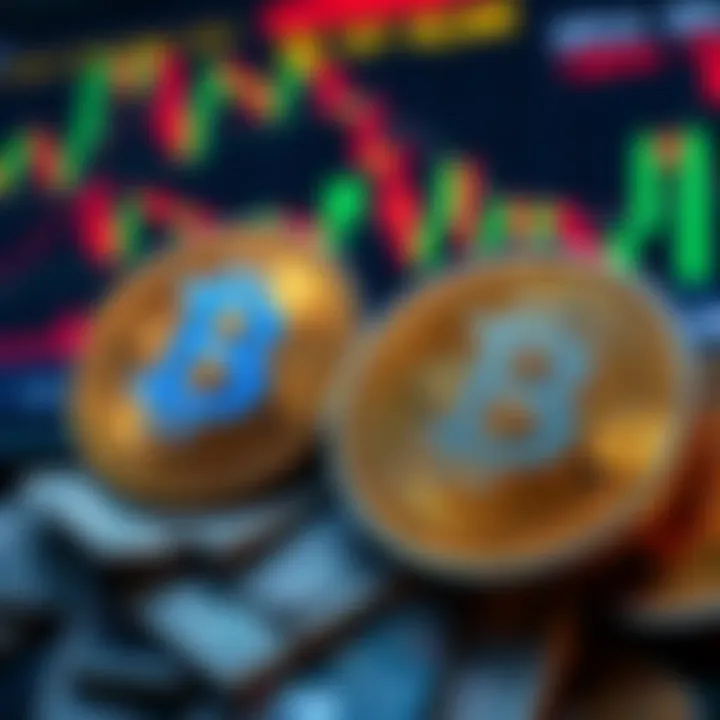 A graphic showing Bitcoin and Solana logos with cash and charts, representing trading and earnings