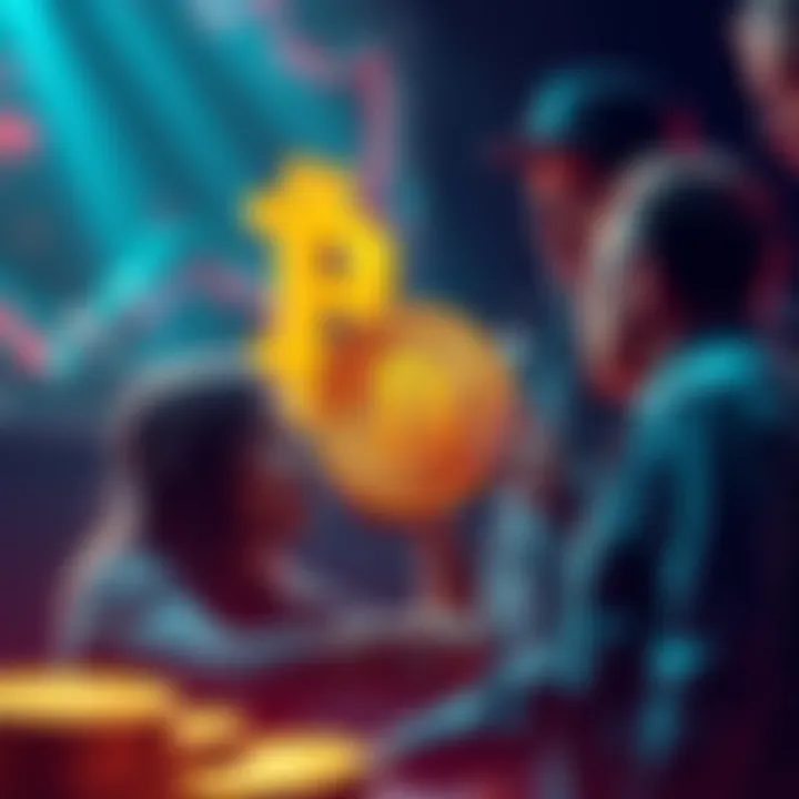 People discussing BTC strategies A group of people talking about Bitcoin strategies during a price drop, sharing ideas for holding and staking options.