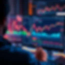 A person looking at a computer screen displaying Bitcoin trading charts and options for market and limit orders