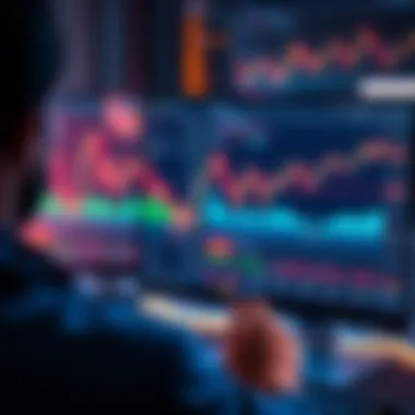 A person looking at a computer screen displaying Bitcoin trading charts and options for market and limit orders