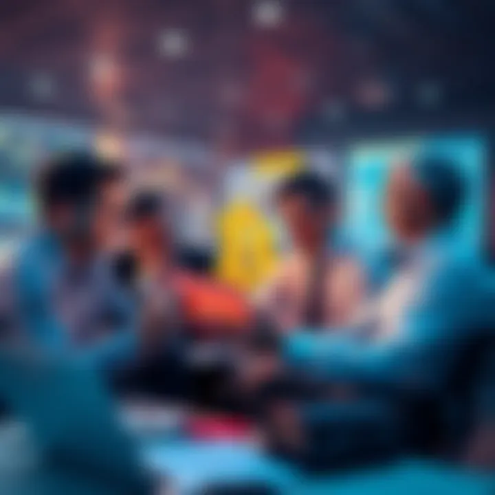 A group of businesspeople analyzing charts and reports related to Bitcoin strategies, expressing concern over financial losses.