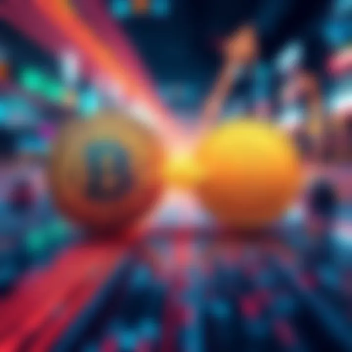 A visual representation of Bitcoin and USDT with arrows indicating exchange between them