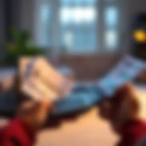 A person looking at bills and using a calculator to budget their finances for the month.