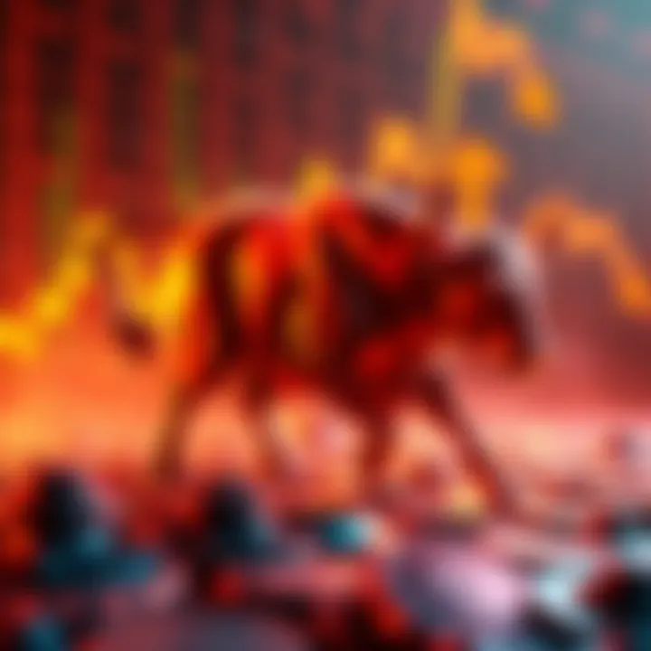 A graphic representation showing rising cryptocurrency prices with a bull icon and upward arrows, symbolizing a bull market in crypto investments.