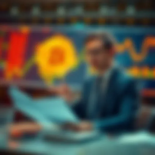 A financial analyst presents a bullish market trend for Bitcoin, showing graphs and charts demonstrating growth potential.
