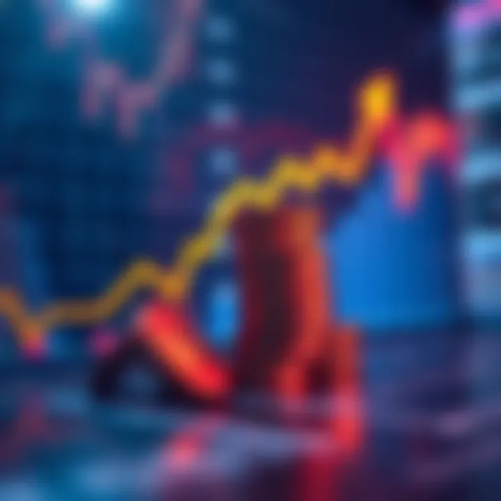 Graph showing a rising trend line representing a bull market and a capped supply symbolized by a limited stack of coins.