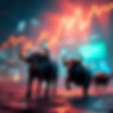 A graph showing a strong upward trend in financial markets with bulls symbolizing growth and investment opportunities.