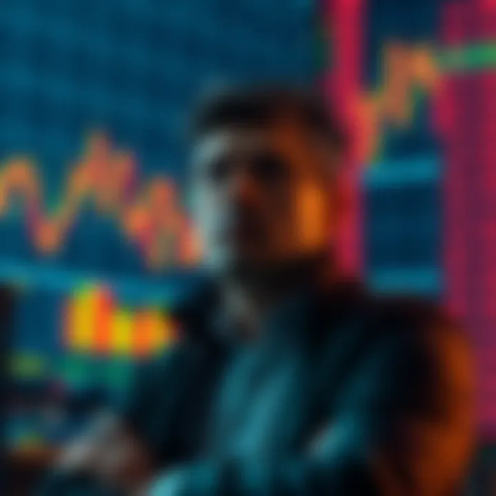 A person contemplating whether to sell or hold investments during a bull market, with stock market charts in the background.