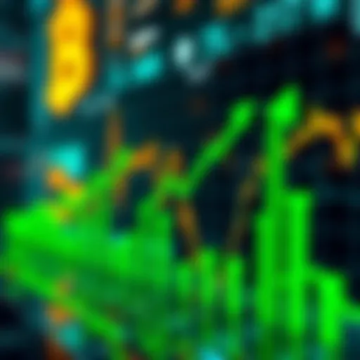 A graphical representation of rising cryptocurrency trends, with green upward arrows showing positive movement, symbolizing potential breakout opportunities for Pi.