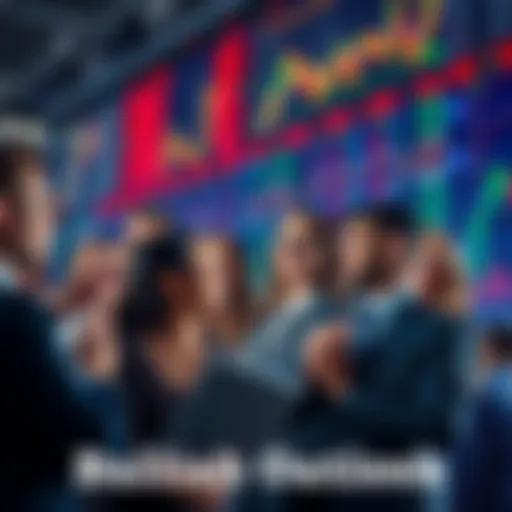 Bullish Market Outlook A group of diverse people looking at stock market charts with hopeful expressions, symbolizing optimism in the financial markets.