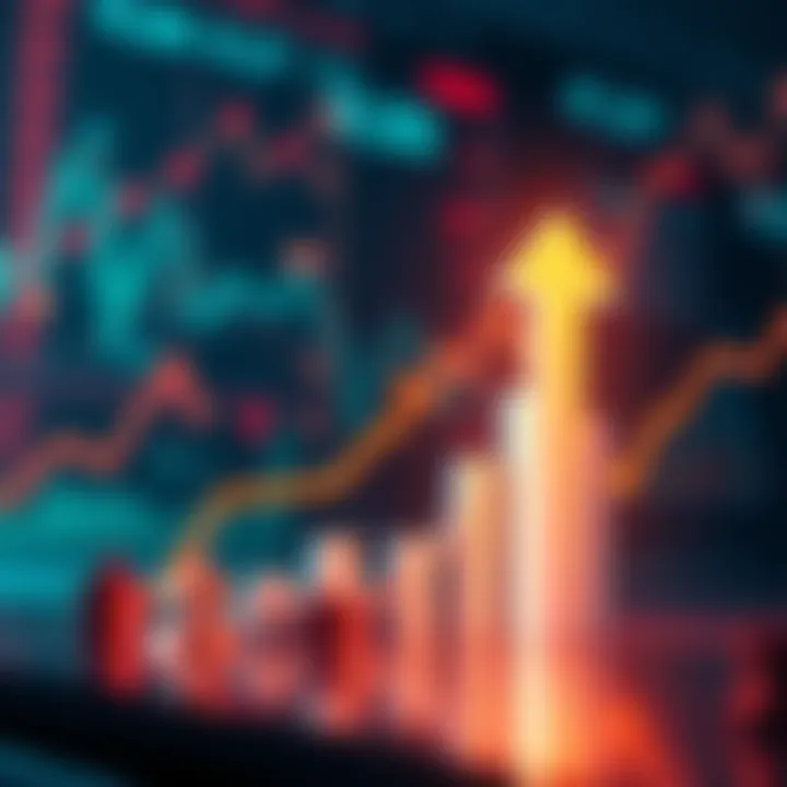 Graph showing rising market trends with upward arrows and financial symbols