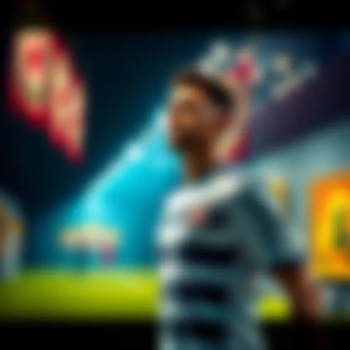 A soccer player in a Bundesliga jersey being transferred to a new team with art gallery in the background