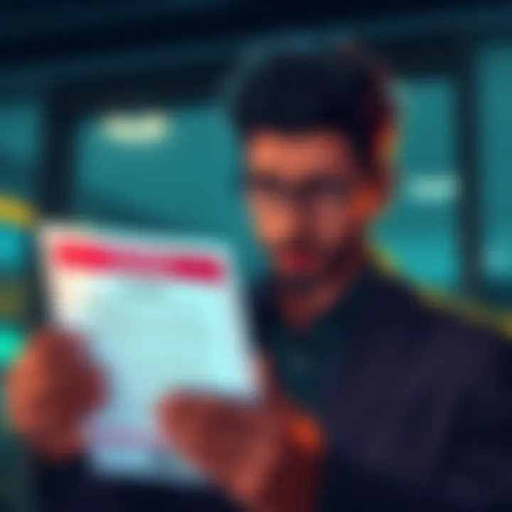 A person reading a closure notice for a Revolut business account with a worried expression.