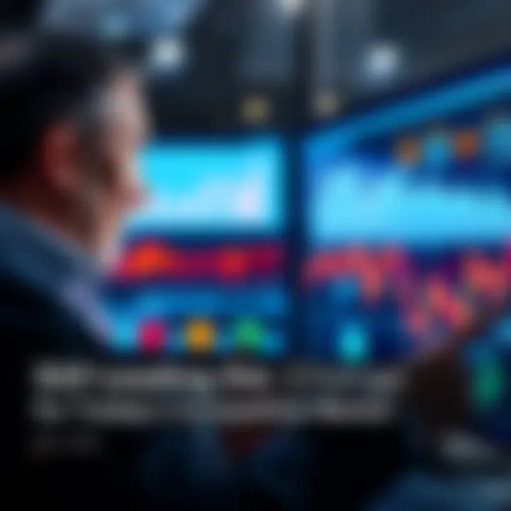 A confident business leader analyzing market trends with charts and graphs on a digital screen