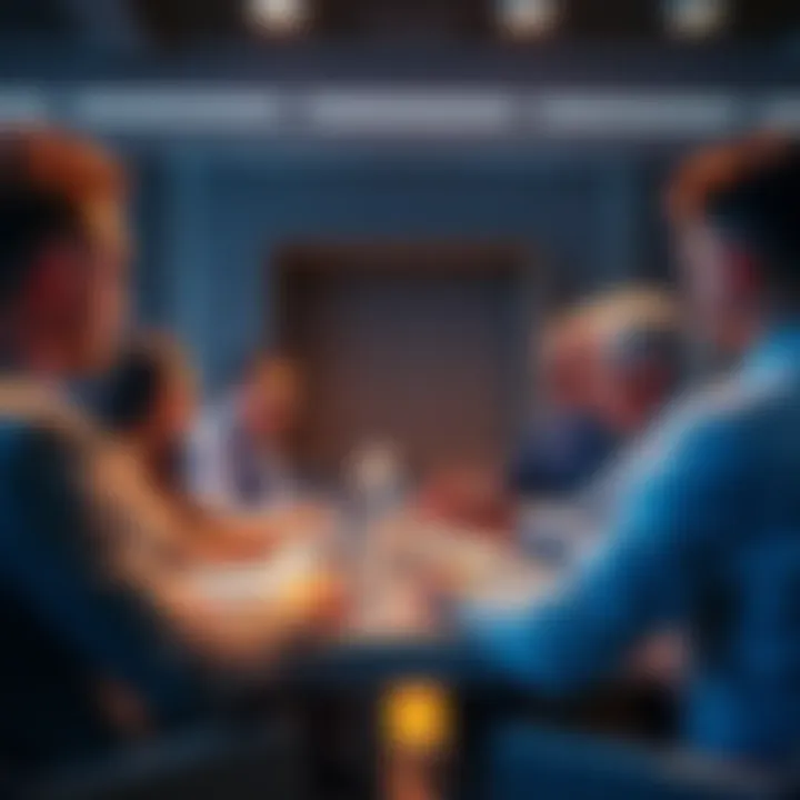 Business Meeting on Blockchain Group of professionals discussing enterprise blockchain in a conference setting