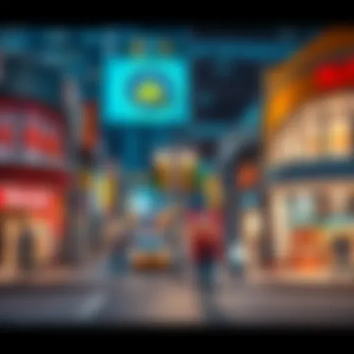 A busy street corner with shops and people, highlighting a high traffic area ideal for real estate investment