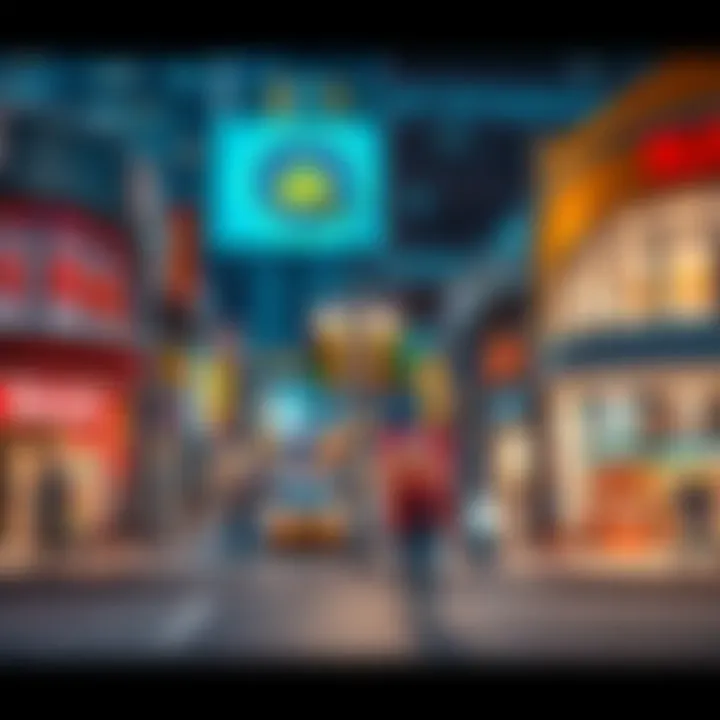 A busy street corner with shops and people, highlighting a high traffic area ideal for real estate investment