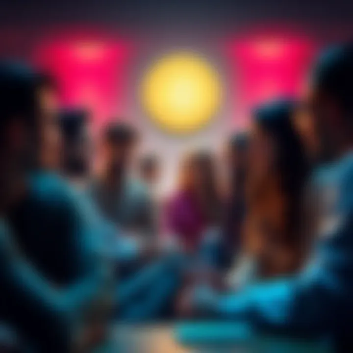 A diverse group of people engaging in discussions about Buttcoin, reflecting various personality types and traits