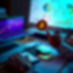 A person analyzing charts and graphs related to Buttcoin valuation with a laptop and financial documents spread out on a desk.