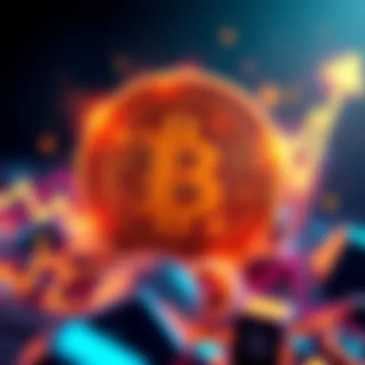 An illustration showing Buttcoin represented as a digital coin with a bold B in the center, surrounded by cryptocurrency symbols and rising graph lines, indicating market trends.