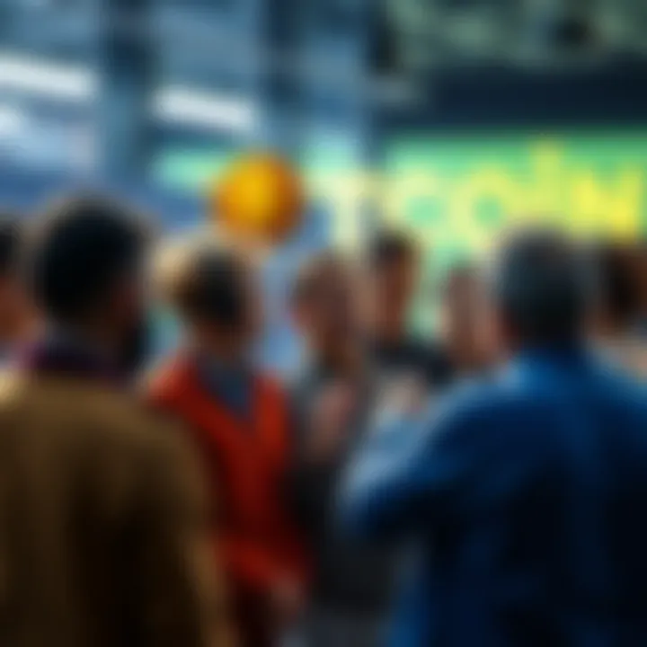 A group of people engaging in a heated discussion about Buttcoin, showing mixed reactions of support and opposition.