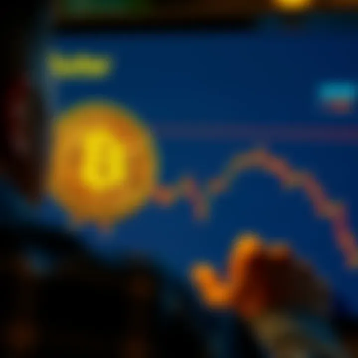 A person looking at a chart showing rising butter prices next to a Bitcoin symbol, illustrating risky financial decisions.