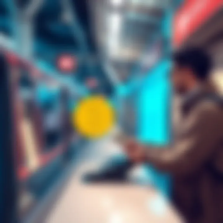 A traveler purchasing Bitcoin with cash at a Swiss train station kiosk, showcasing the new cryptocurrency service.