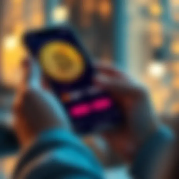 A person using a smartphone to schedule automatic Bitcoin purchases on a finance app, showing low fees for transactions.