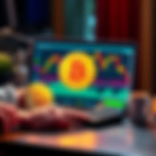 A beginner looking at Bitcoin charts on a laptop, with a calculator and coffee beside them, ready to make their first purchase.