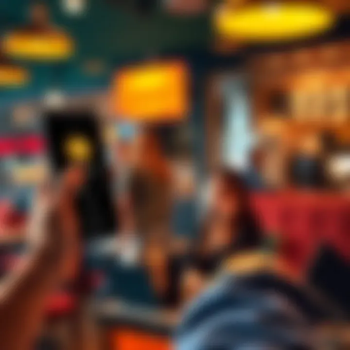 Person paying for coffee with a smartphone app showing cryptocurrency transaction