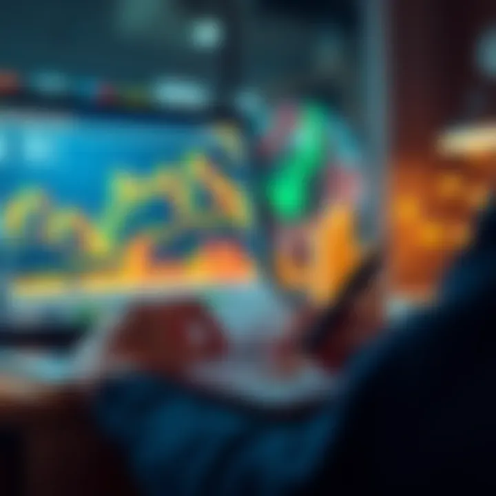 Person trading meme coins on a laptop, showing coins on the screen and a notepad with tips for trading safely