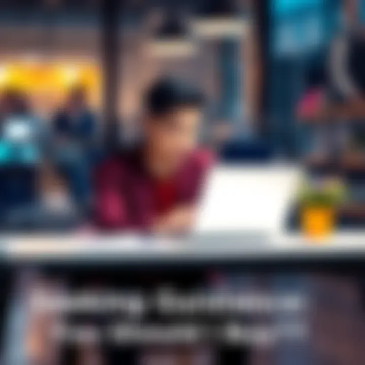 A person sits at a table with a laptop, looking thoughtful and holding a notepad, seeking advice from friends online about what to purchase.