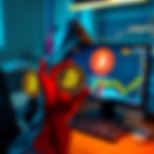 A person holding a Bitcoin symbol while sitting at a computer with a secure online transaction screen