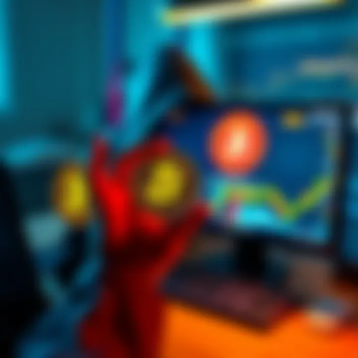 A person holding a Bitcoin symbol while sitting at a computer with a secure online transaction screen