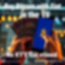 A person holding cash and looking at a Bitcoin symbol on a mobile screen, representing the process of buying Bitcoin without KYC checks in the EU.