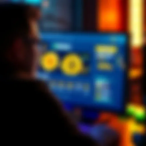 A person looking at a computer screen displaying Kraken Pro platform for buying Bitcoin.