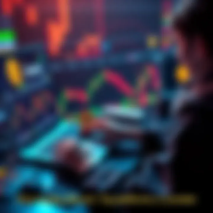 A person using a laptop to buy Bitcoin on a popular trading platform, with crypto symbols visible on the screen