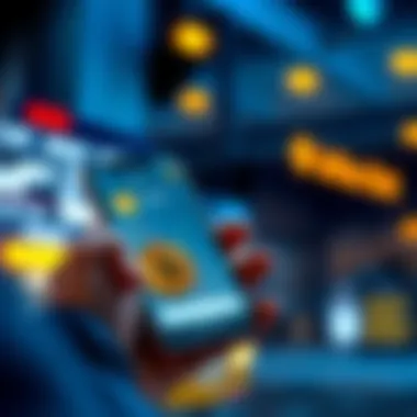 A person using a smartphone to buy Bitcoin with USDT, showing a digital wallet and cryptocurrency exchange app on the screen.