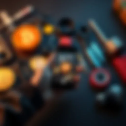A person holding a smartphone displaying Bitcoin symbols, surrounded by tools and safety gear for managing cryptocurrency.
