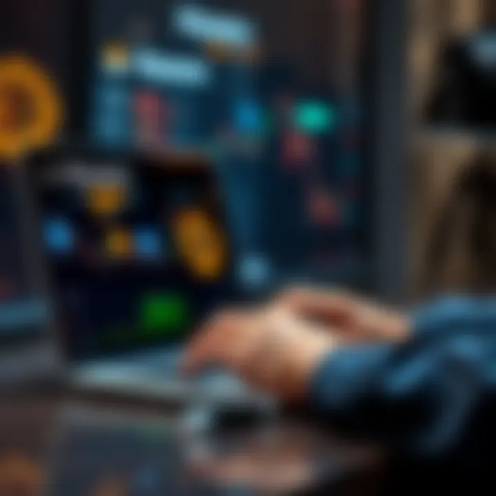 Buying Monero in the US A person using a laptop to buy Monero cryptocurrency with Bitcoin, USDT, or USDC on a popular exchange platform.