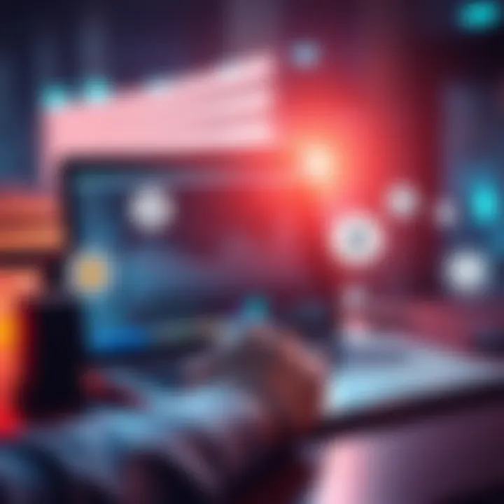 A person using a laptop to buy Monero cryptocurrency with various icons of exchanges around