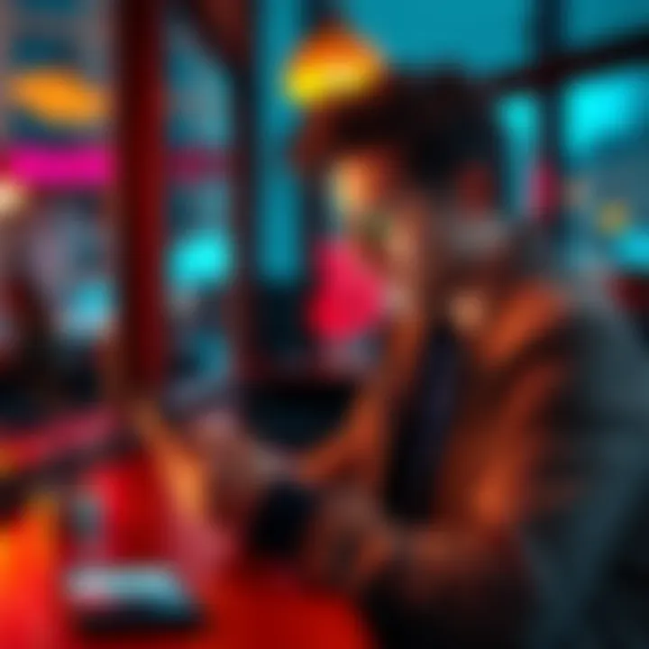 A person using a smartphone to buy cryptocurrency at a cafe in Sweden.